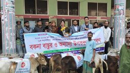 রাজাপুরে ৬০ জেলের মাঝে বকনা বাছুর বিতরণ