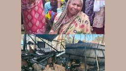 আগুনে পুড়ে সর্বস্ব হারিয়ে খোলা আকাশের নিচে বোয়ালমারীর জাহানারা বেগম