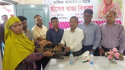 টুঙ্গিপাড়ায় ব্র্যাকের উদ্যোগে ৩০ প্রান্তিক খামারির মাঝে হাঁসের বাচ্চা বিতরণ