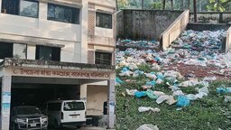 ডাস্টবিনের উপচে পড়া ময়লায় স্বাস্থ্য ঝুঁকিতে বাকেরগঞ্জ স্বাস্থ্য কমপ্লেক্সের রোগী ও পথচারীরা